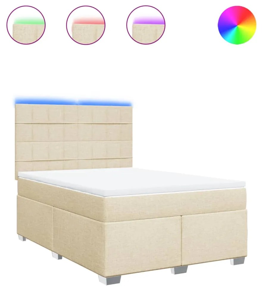 vidaXL Κρεβάτι Boxspring με Στρώμα Κρεμ 160x200 εκ. Υφασμάτινο