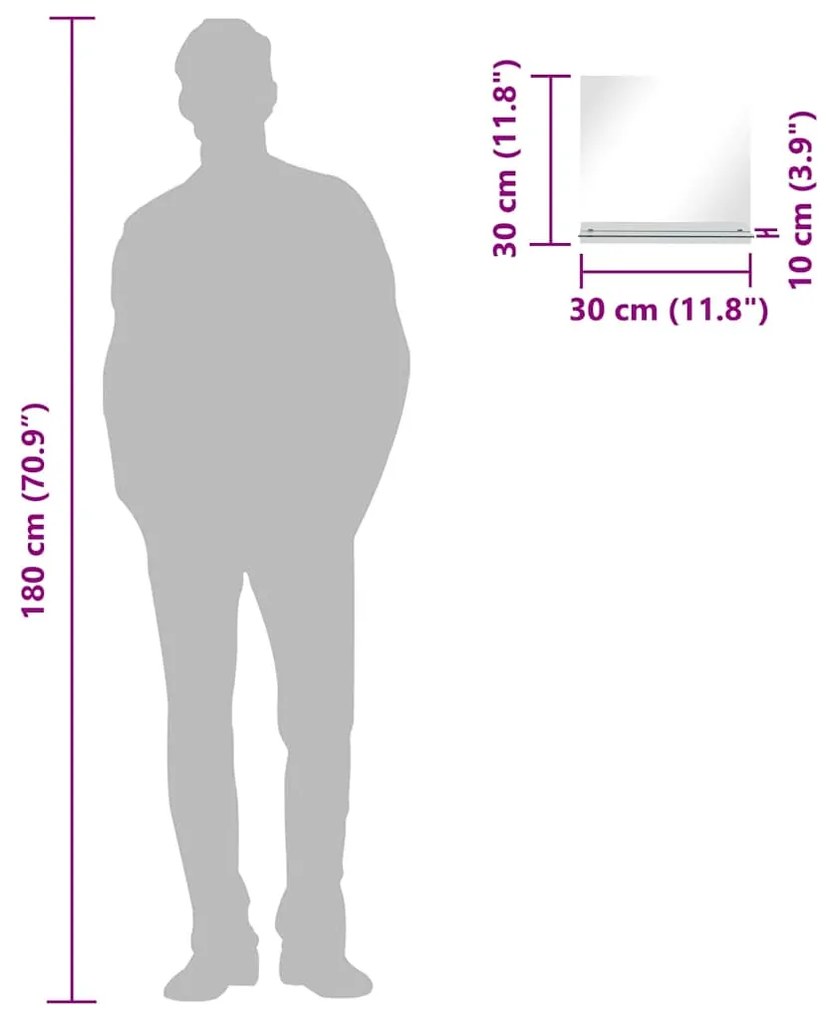 vidaXL Καθρέφτης Τοίχου με Ράφι 30 x 30 εκ. από Ψημένο Γυαλί