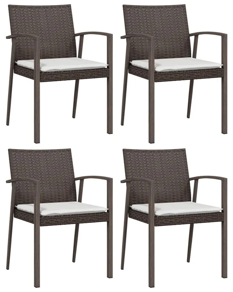 Καρέκλες Κήπου με Μαξιλάρια 4τεμ Καφέ 56,5x57x83 εκ Συνθ. Ρατάν - Καφέ