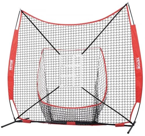 VEVOR 7x7 ft Baseball Softball Practice Net, Portable Baseball Training Net for Hitting Catching Pitching, Backstop Equipment with Bow Frame, Carry Bag, Strike Zone, 12 Balls, Tee, and Ball Collector