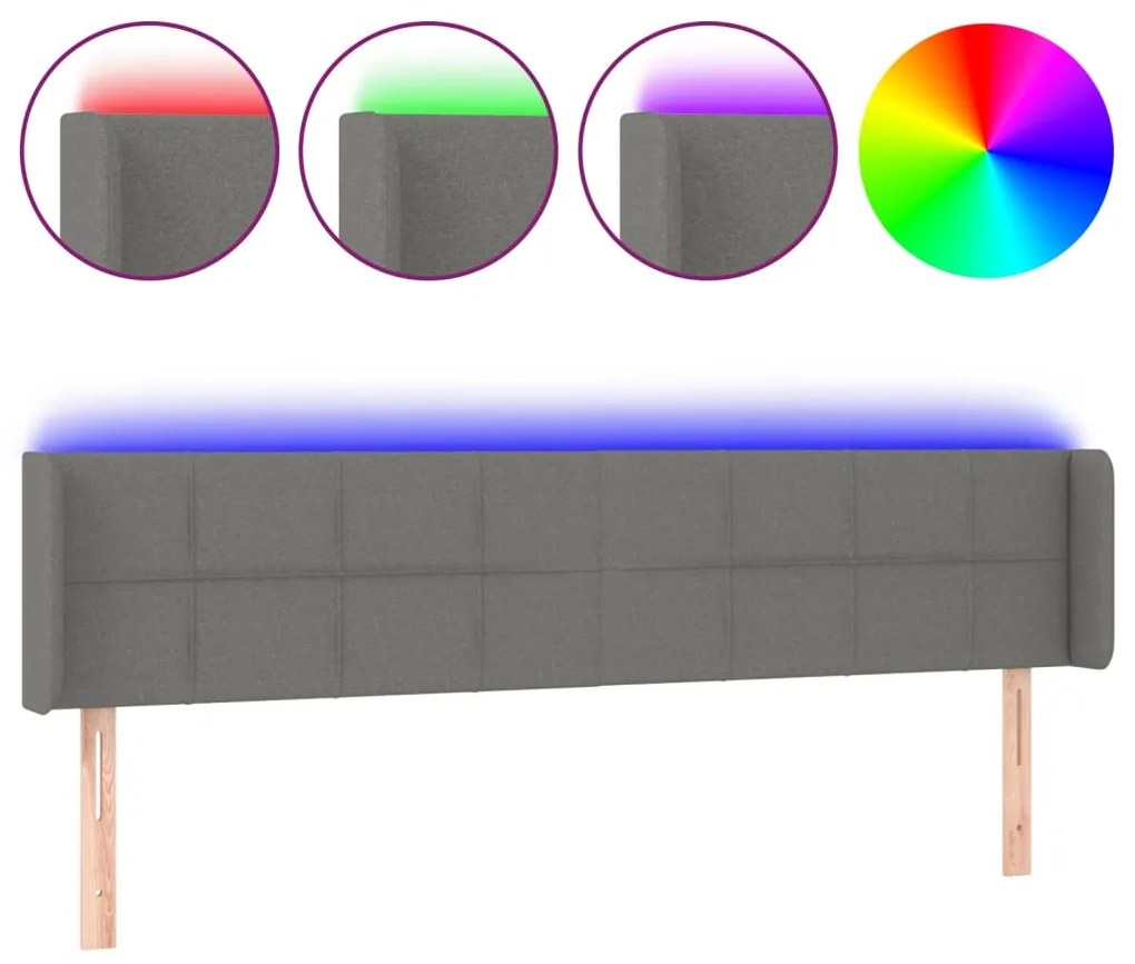 vidaXL Κεφαλάρι Κρεβατιού LED Σκούρο Γκρι 163x16x78/88 εκ. Υφασμάτινο