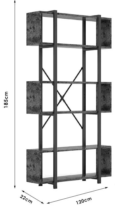 Βιβλιοθήκη Graham καρυδί-μαύρο 120x22x185εκ