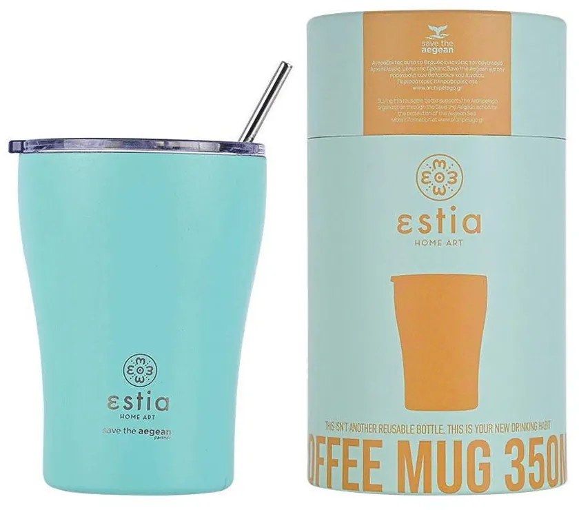 Ποτήρι-Θερμός Με Καλαμάκι Save The Aegean 01-12106 350ml Pastel Green Estia