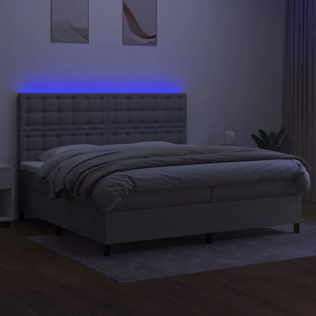 vidaXL Κρεβάτι Boxspring με Στρώμα &amp; LED Αν.Γκρι 200x200εκ. Υφασμάτινο