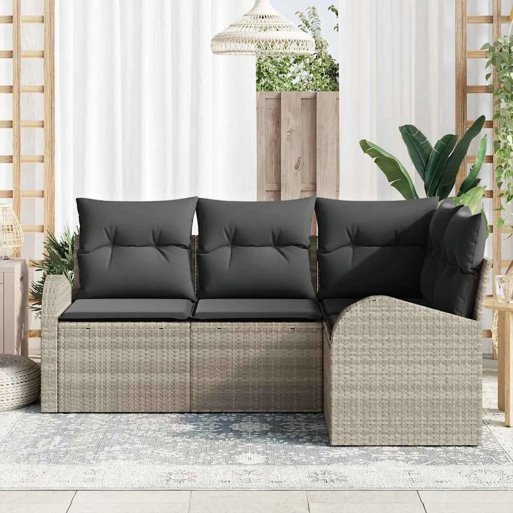 vidaXL Σετ Καναπέ Κήπου με μαξιλάρι 4 pcs Ανοιχτό γκρι Πολυ ράταν