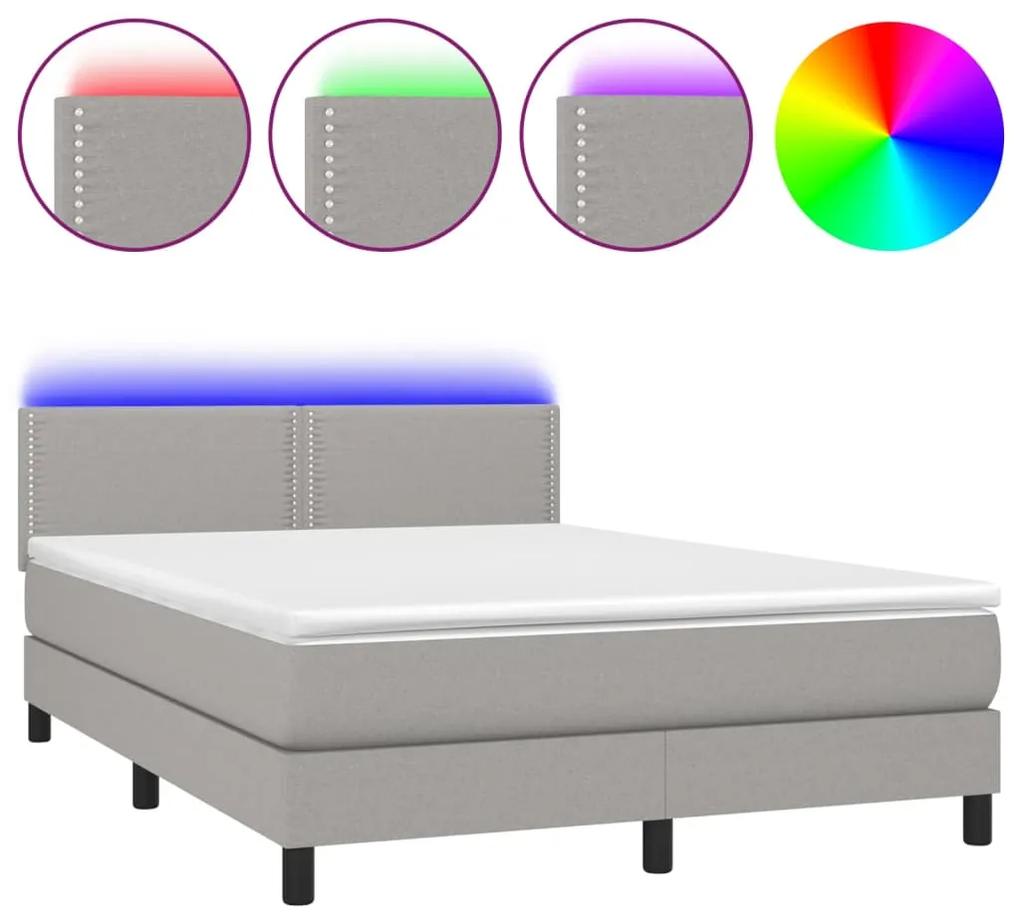 vidaXL Κρεβάτι Boxspring με Στρώμα & LED Αν.Γκρι 140x190εκ. Υφασμάτινο