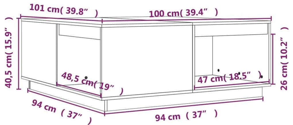 Τραπεζάκι Σαλονιού 100 x 101 x 40,5 εκ. από Μασίφ Ξύλο Πεύκου - Καφέ