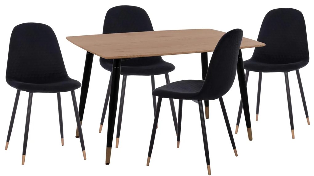 Σετ τραπεζαρίας ALIZA C11196.09 5 τμχ. από MDF TOP - Βελούδο Μαύρο &amp; Μέταλλο Μαύρο 120x80x74 εκ.