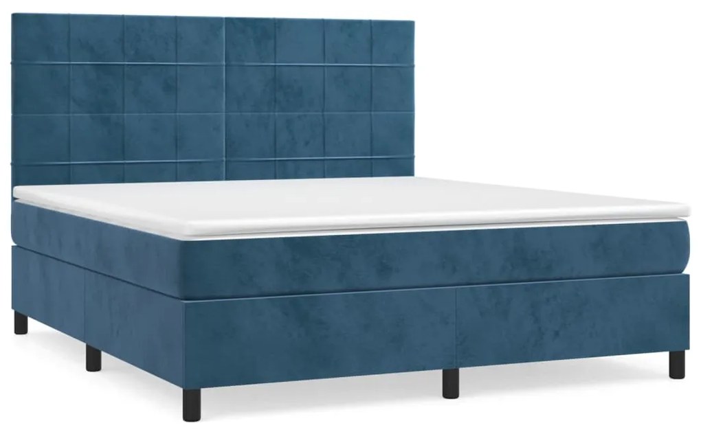 Κρεβάτι Boxspring με Στρώμα Σκούρο Μπλε 180x200 εκ. Βελούδινο - Μπλε