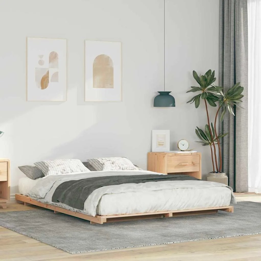 vidaXL Κρεβάτι δαπέδου Καφέ 160 x 200 cm Μασίφ ξύλο πεύκου