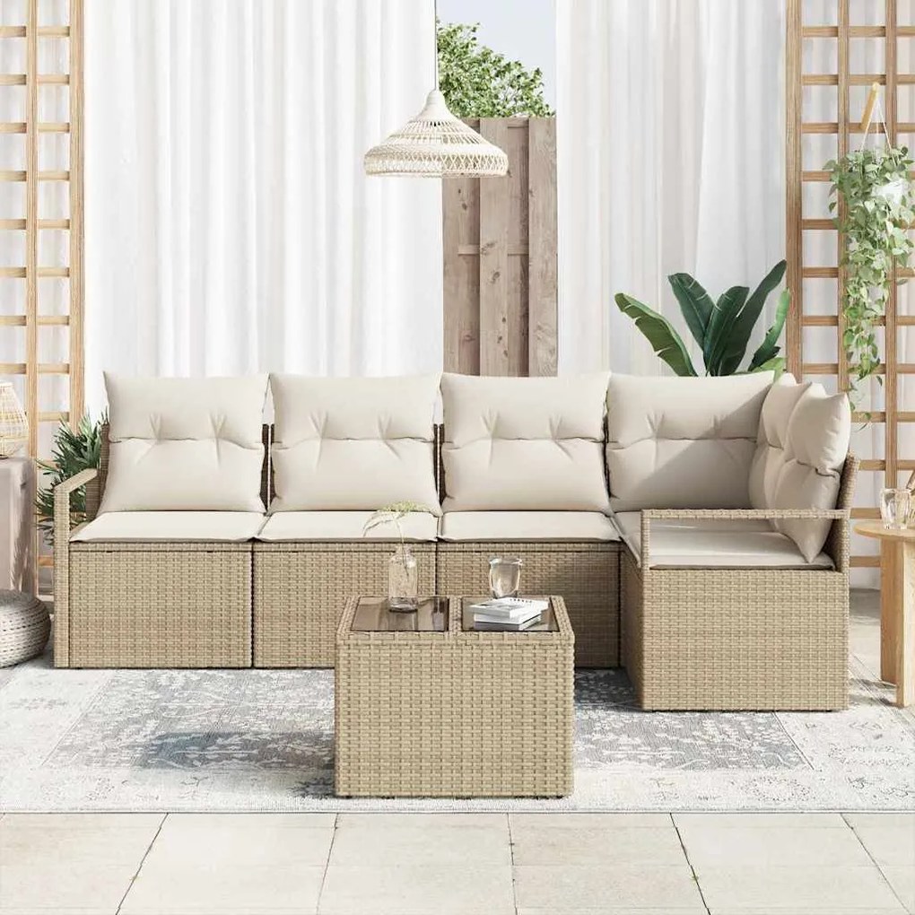 vidaXL Σετ Καναπέ Κήπου 6 pcs Μπεζ Πολυ ράταν