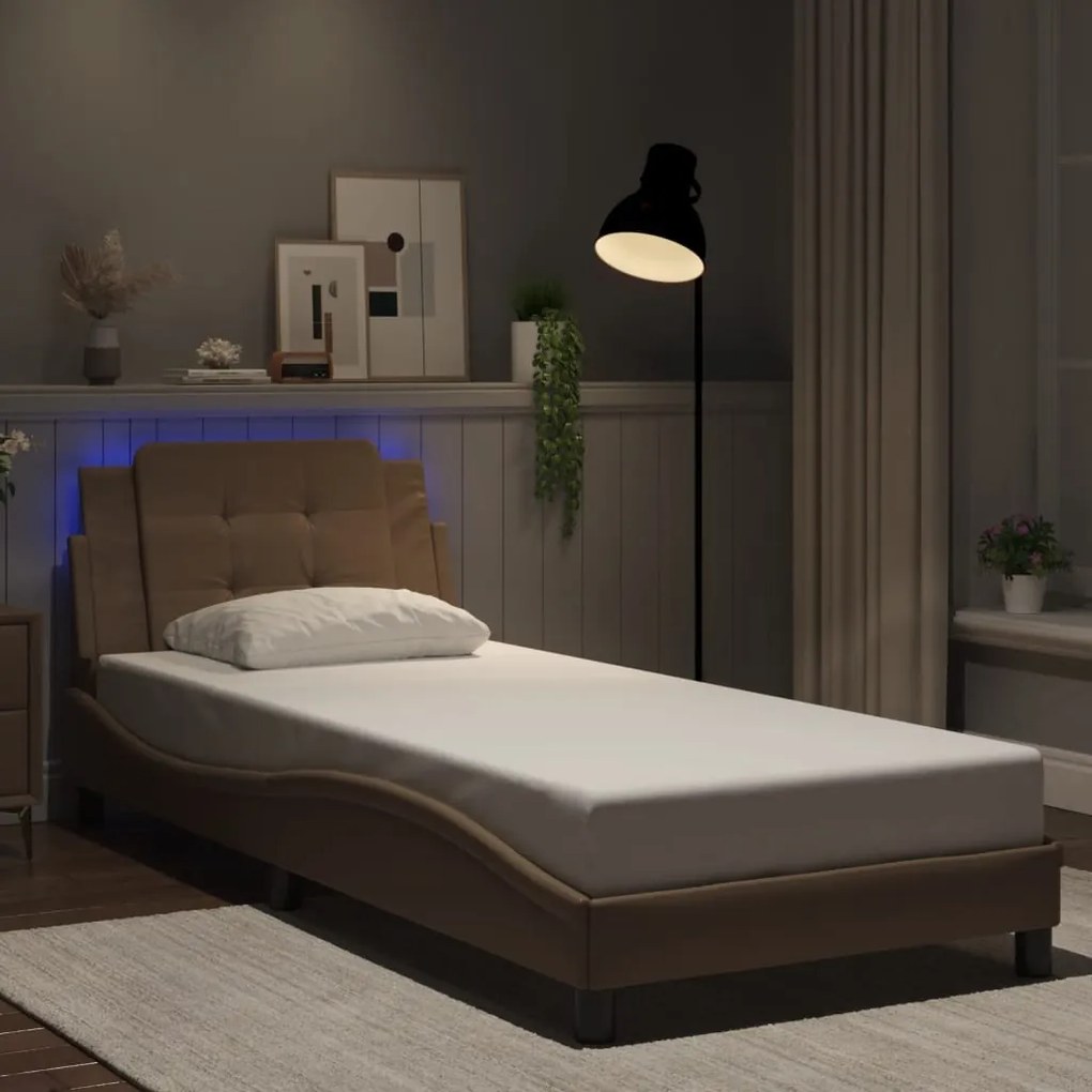 Πλαίσιο Κρεβατιού με LED Καπουτσίνο 90x190 εκ. Συνθετικό Δέρμα
