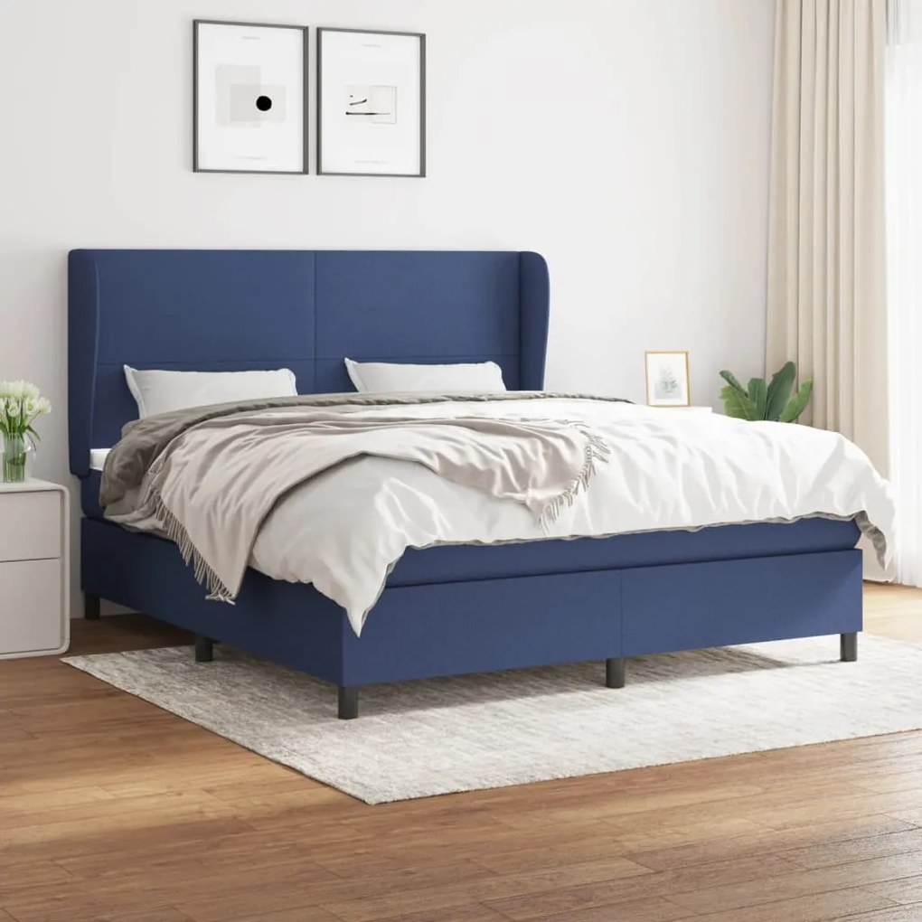 vidaXL Κρεβάτι Boxspring με Στρώμα Μπλε 180x200 εκ. Υφασμάτινο