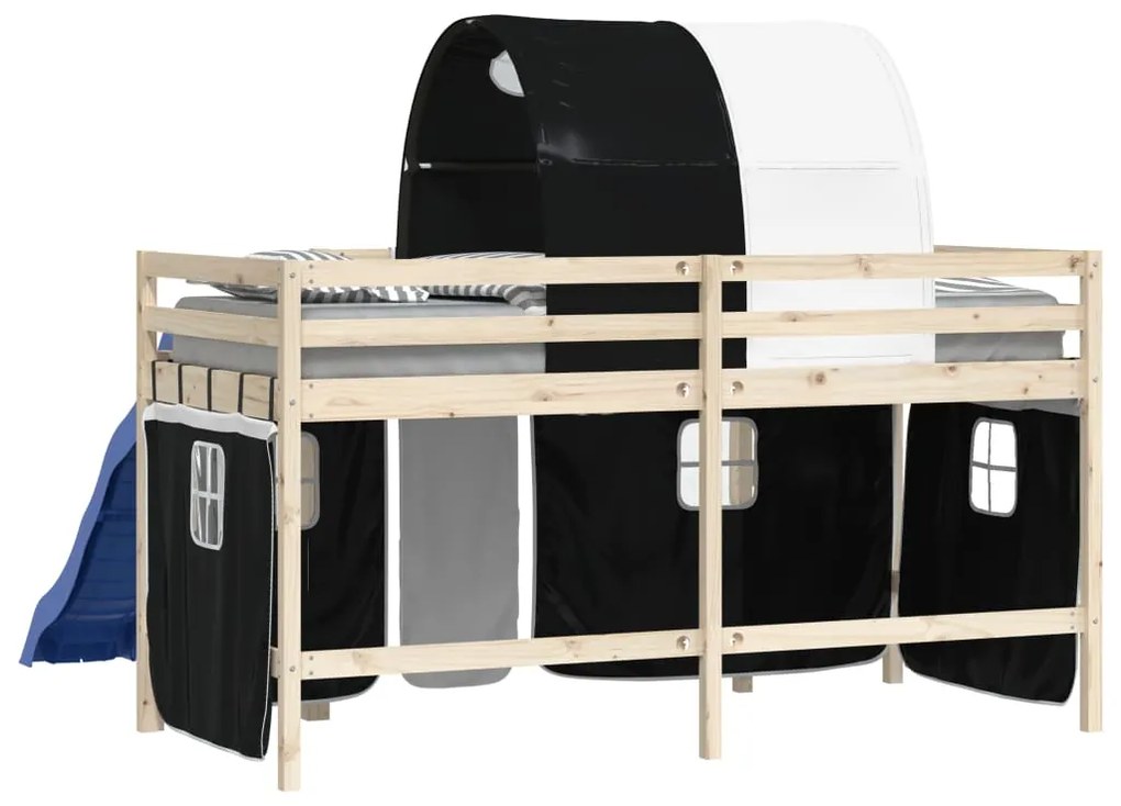 vidaXL Κουρτίνες για Υπερυψ. Κρεβάτι με Τούνελ Λευκό/Μαύρο Πολυεστέρα