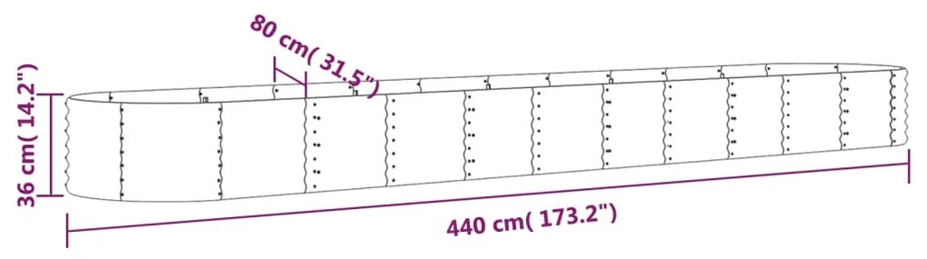 Ζαρντινιέρα Ανθρακί 440x80x36 εκ Ατσάλι με Ηλεκτρ. Βαφή Πούδρας - Ανθρακί