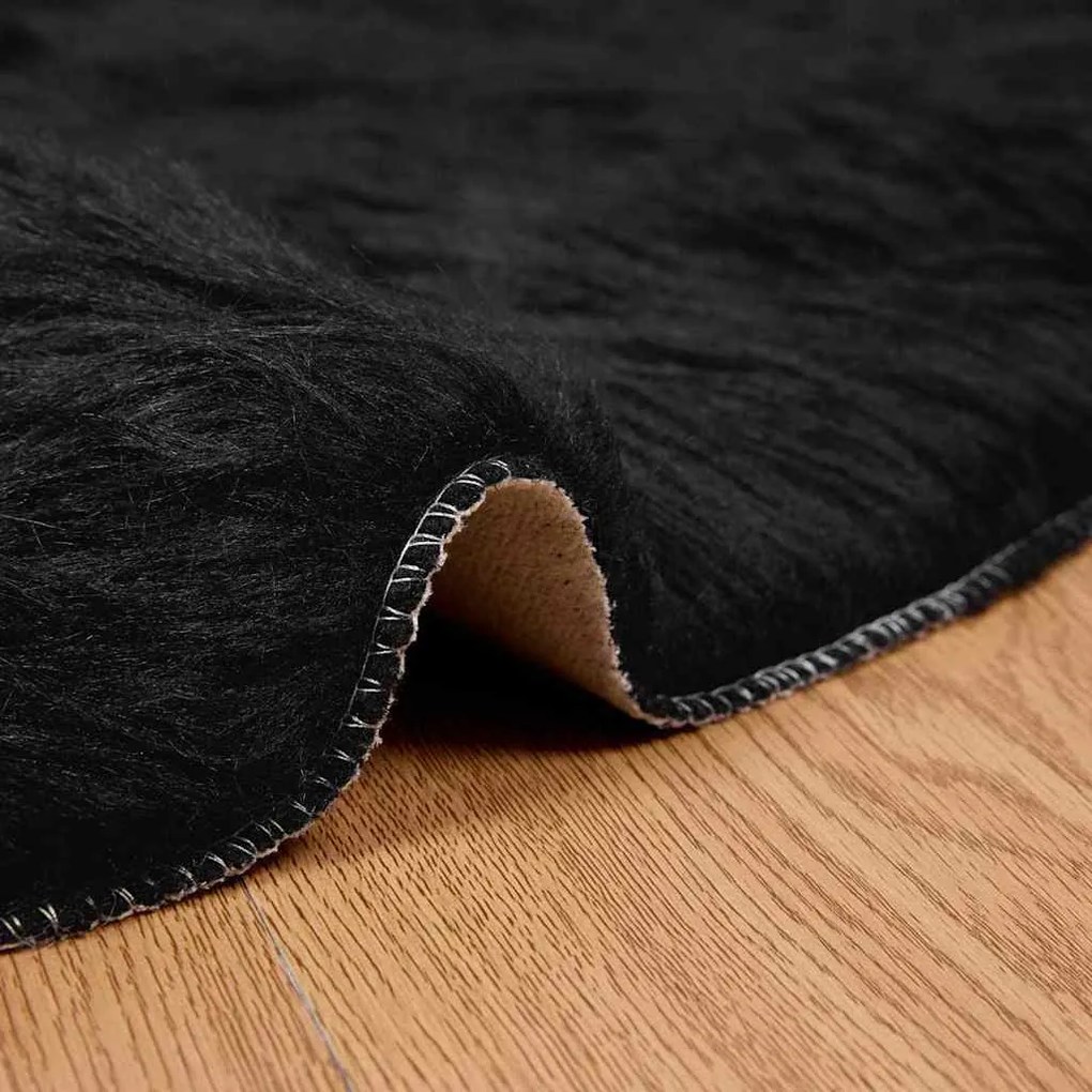 vidaXL Ψεύτικο Δέρμα Προβάτου Χαλί Tafalla Μαύρο Ø 80 cm Πολυεστέρας