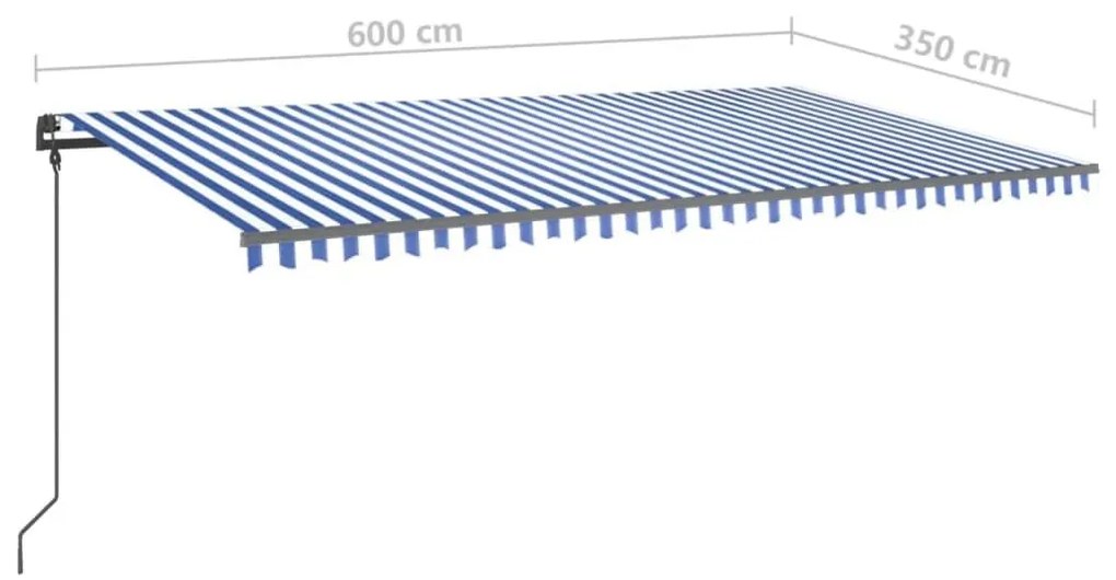 Τέντα Συρόμενη Χειροκίνητη με LED Μπλε / Λευκό 6x3,5 μ. - Μπλε