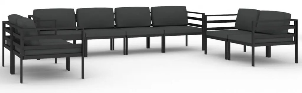 vidaXL Σαλόνι Κήπου 8 Τεμαχίων Ανθρακί Αλουμινίου με Μαξιλάρια