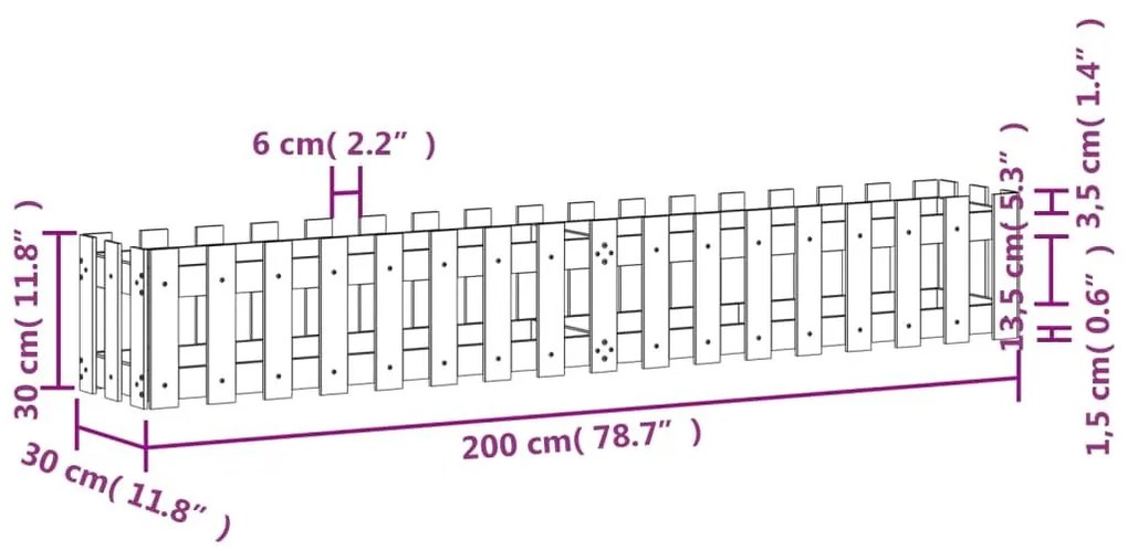 Ζαρντινιέρα Υπερυψωμένη Σχ Φράχτη 200 x 30 x 30 εκ. Μασίφ Πεύκο - Καφέ