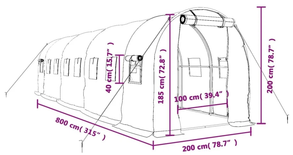 ΘΕΡΜΟΚΗΠΙΟ ΠΡΑΣΙΝΟ 16 Μ² 8 X 2 X 2 Μ. ΜΕ ΑΤΣΑΛΙΝΟ ΠΛΑΙΣΙΟ 3188019