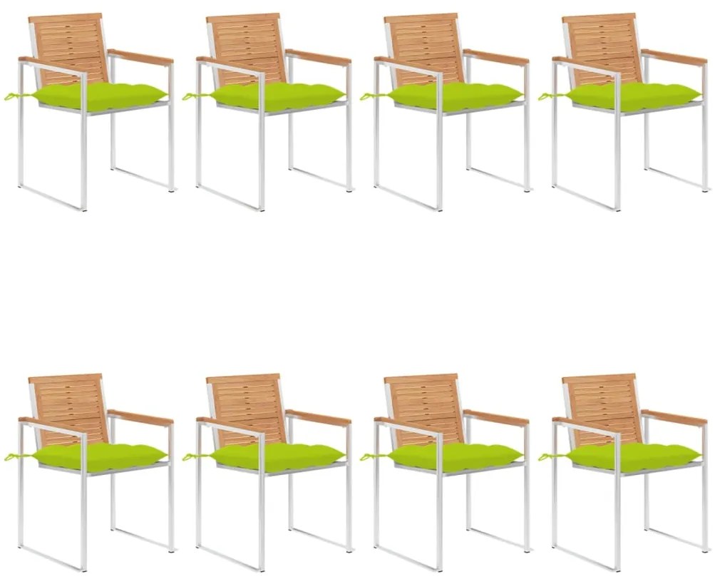 vidaXL Καρέκλες Κήπου 8 τεμάχια από Μασίφ Ξύλο Teak με Μαξιλάρια