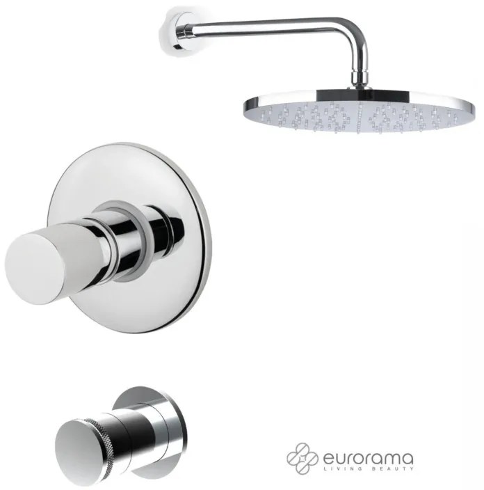 Eurorama RES PRO Μίκτης εντοιχισμού &amp; εκτροπέας περιστροφικός 3 εξόδων &amp; Κεφαλή Ντους Φ30εκ με μπράτσο τοίχου Chrome