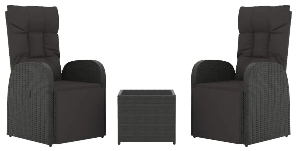 vidaXL Σαλόνι Κήπου Σετ 3 Τεμαχίων Μαύρο Συνθετικό Ρατάν &amp; Ατσάλι