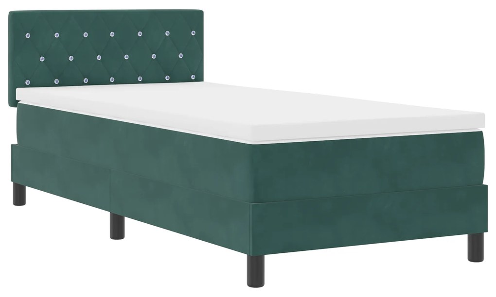 vidaXL κρεβάτι box spring με μαξιλάρι και LED σκούρο πράσινο 90x190 εκ. βελούδο
