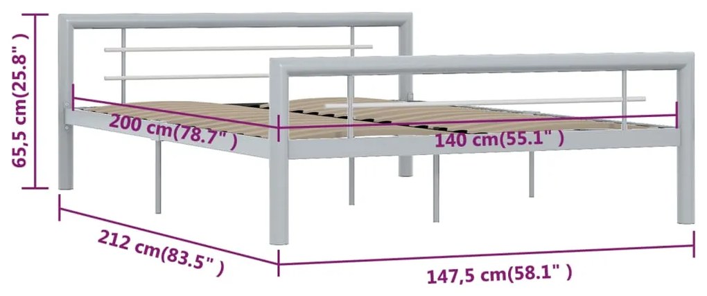 ΠΛΑΙΣΙΟ ΚΡΕΒΑΤΙΟΥ ΓΚΡΙ / ΛΕΥΚΟ 140 X 200 ΕΚ. ΜΕΤΑΛΛΙΚΟ 284559