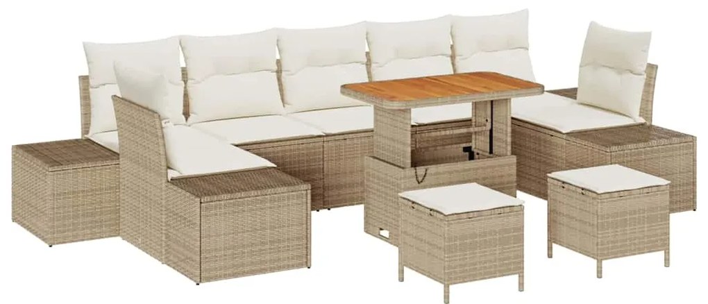 vidaXL Σετ Καναπέ Κήπου με μαξιλάρι 10 pcs Μπεζ, Κρέμα 90 x 55 x 71 cm
