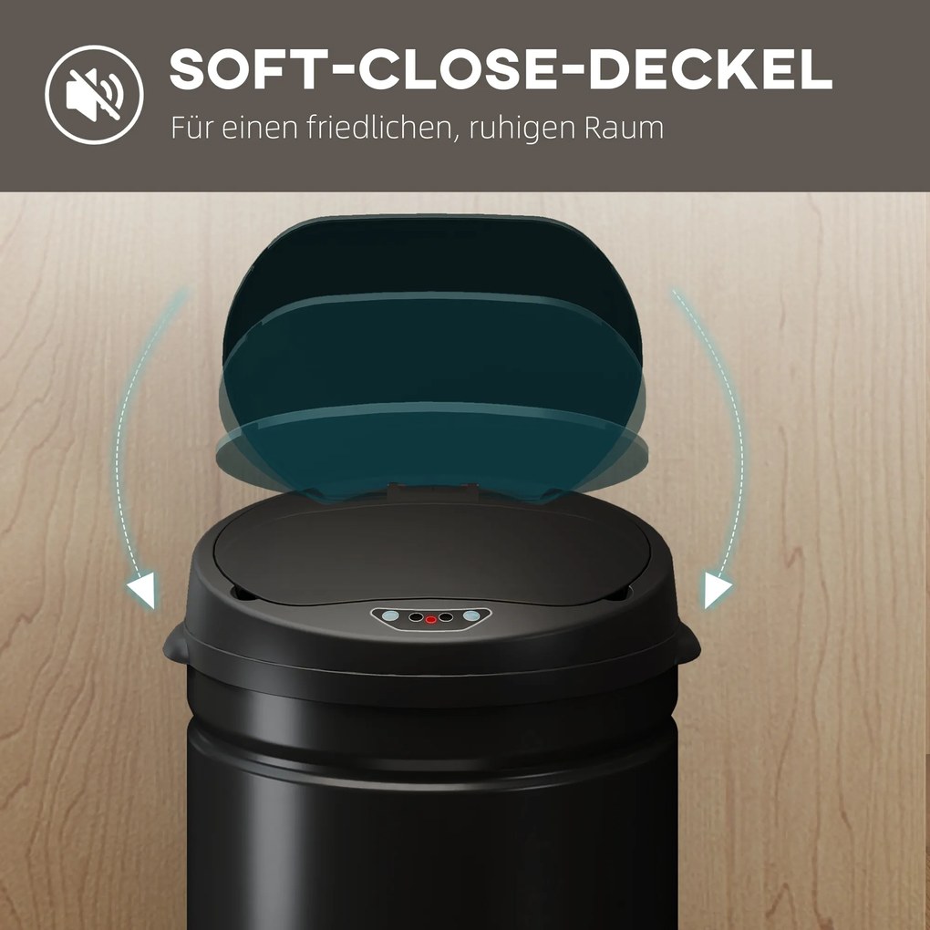 HOMCOM Κάδος απορριμμάτων με αισθητήρα 50 λίτρων με λειτουργία Soft-Close, ανέπαφος κάδος από ανοξείδωτο ατσάλι για υγιεινές κουζίνες