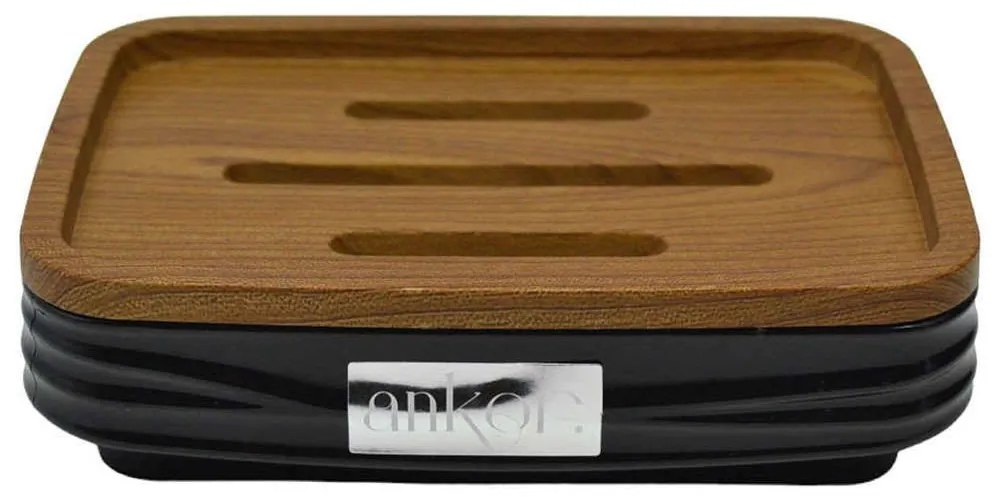 Σαπουνοθήκη Luna 830190 8,5x12x3,5cm Black-Natural Ankor Wood