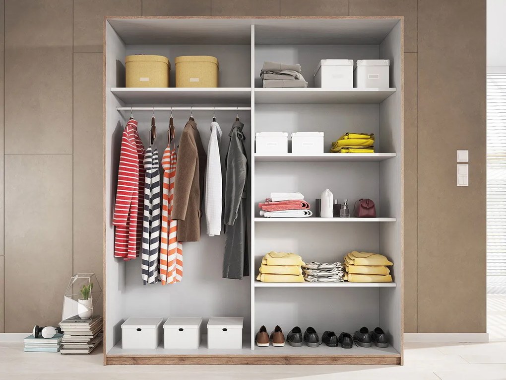 Ντουλάπα Συρόμενη Kappa-200 x 61 x 210 εκ.-Καρυδί - Μαύρο