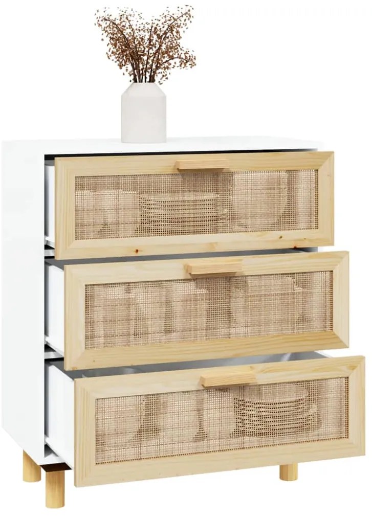 vidaXL Ντουλάπι Λευκό 60 x 30 x 70 εκ. από Μασίφ Πεύκο &amp; Φυσικό Ρατάν