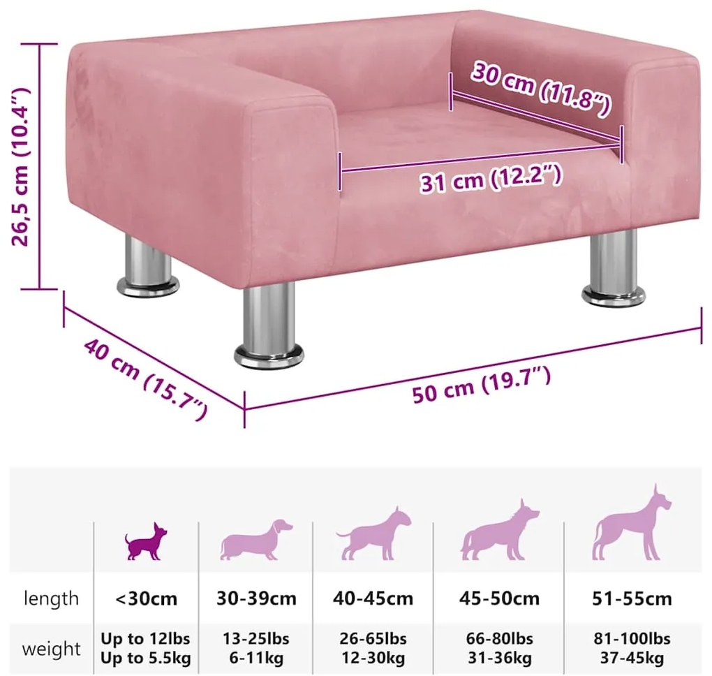 vidaXL Κρεβάτι Σκύλου Ροζ 50 x 40 x 26,5 εκ. Βελούδινο