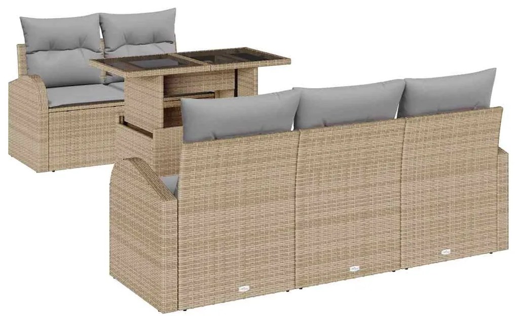 vidaXL Σετ Καναπέ Κήπου με μαξιλάρι με μαξιλάρι 6 pcs Μπεζ Πολυ Ρατάν