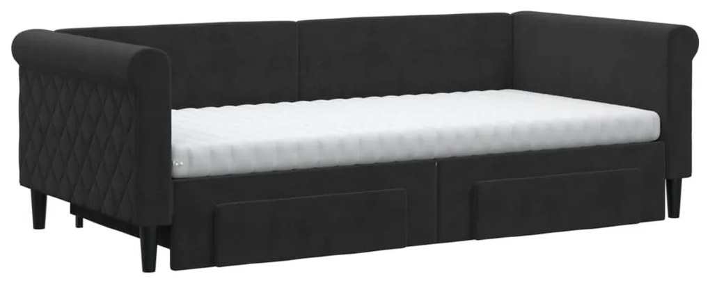 vidaXL Καναπές Κρεβάτι Συρόμενος Μαύρο 90x190 εκ. Βελούδο &amp; Συρτάρια