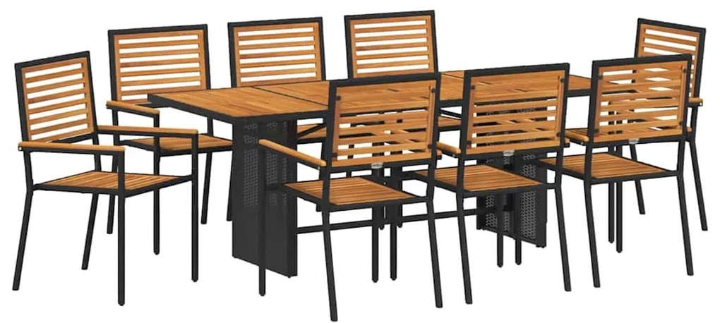 vidaXL Σέτ φαγητού για κήπο 9 pcs Μαύρο και Καφέ 190 x 80 x 75 εκ.