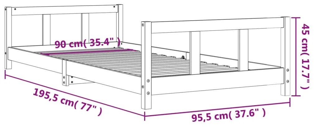 Πλαίσιο Παιδικού Κρεβατιού 90 x 190 εκ. από Μασίφ Ξύλο Πεύκου - Καφέ