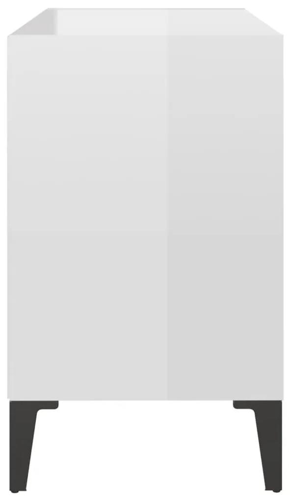 Κομοδίνo Γυαλιστερό Λευκό 69,5x30x50 εκ. με Μεταλλικά Πόδια - Λευκό