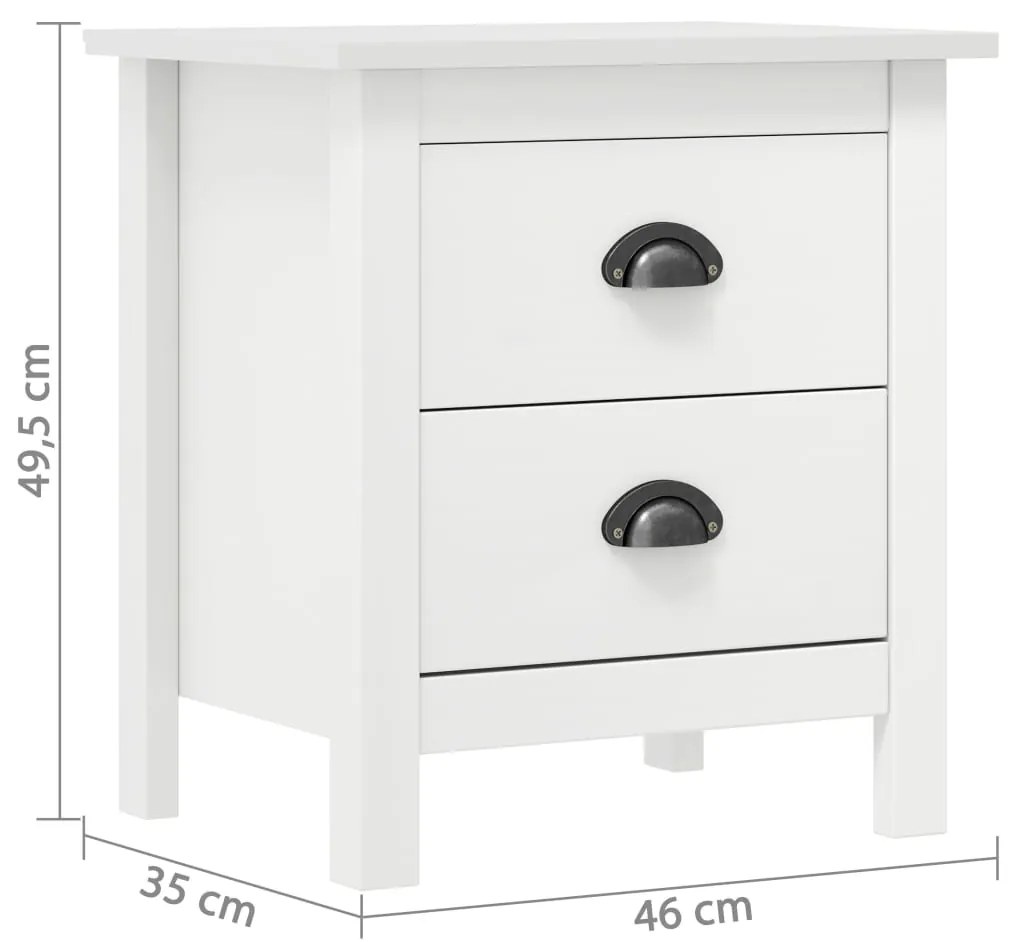 Κομοδίνα Hill 2 Τεμ. Λευκά 46x35x49,5 εκ. από Μασίφ Ξύλο Πεύκου - Λευκό