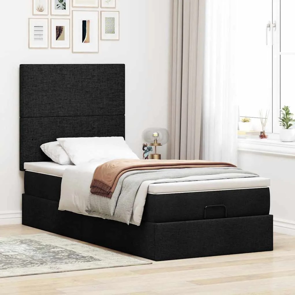 Οθωμανικό κρεβάτι με στρώμα Μαύρο 90x190cm Ύφασμα 3313038