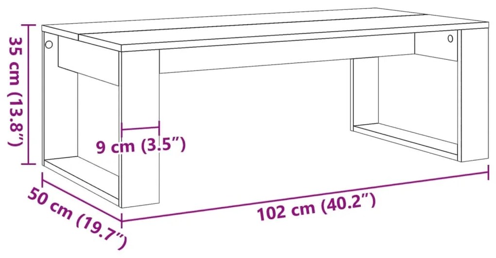 Τραπεζάκι Σαλονιού Artisan Δρυς 102x50x35 εκ Επεξεργασμένο Ξύλο - Καφέ