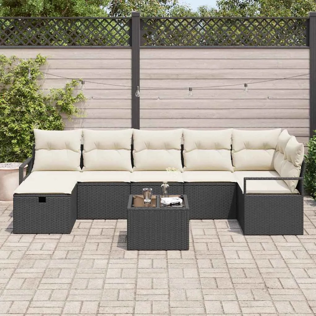vidaXL Σετ Καναπέ Κήπου 8 pcs Μαύρο και κρεμ 287 x 122 x 85 εκ