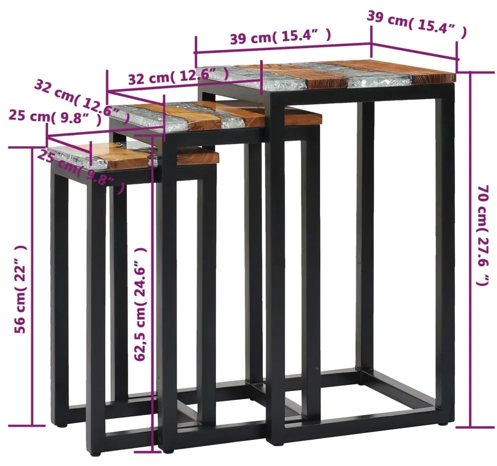 ΤΡΑΠΕΖΑΚΙΑ ΖΙΓΚΟΝ 3 ΤΕΜ. ΑΠΟ ΜΑΣΙΦ ΞΥΛΟ TEAK / ΣΥΝΘΕΤΙΚΗ ΡΗΤΙΝΗ 281648