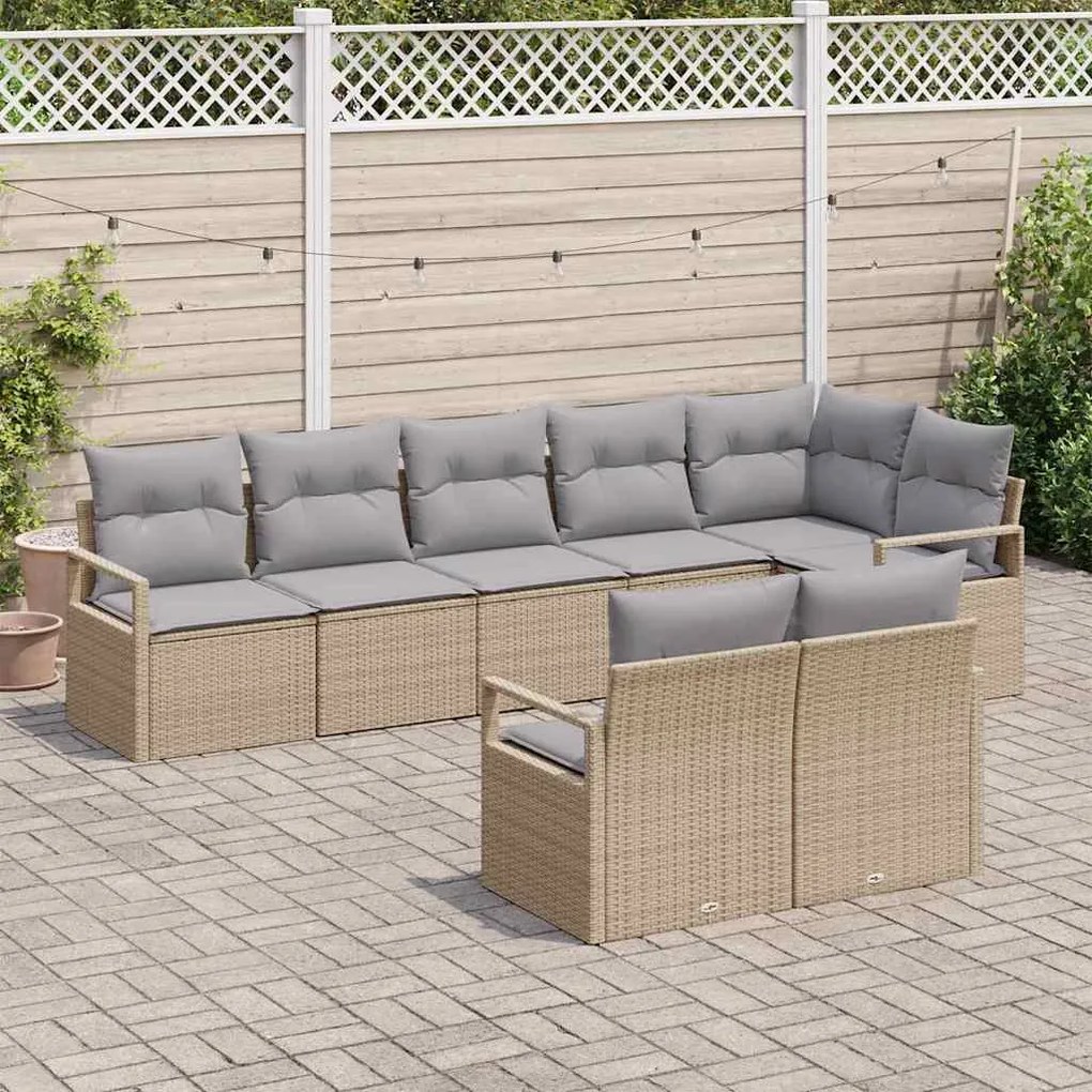 vidaXL Σετ Καναπέ Κήπου 8 pcs Μπεζ Πολυ ράταν