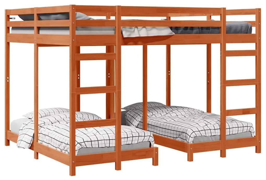 vidaXL Σκελετός Κουκέτας Τριών Επιπέδων Καφέ κεριού 160 x 200 cm