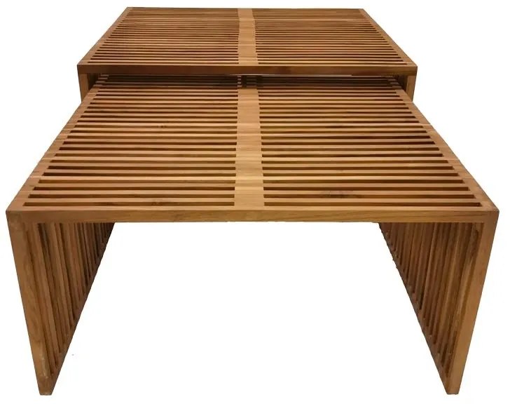 Τραπέζι Tinnie I C028 σετ 2τεμ teak ξύλο σε φυσική απόχρωση 86x80x46 εκ.