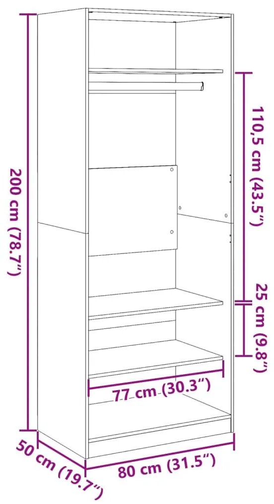 Ντουλάπα Γκρι Sonoma 80x50x200 εκ. από Επεξεργασμένο Ξύλο - Γκρι