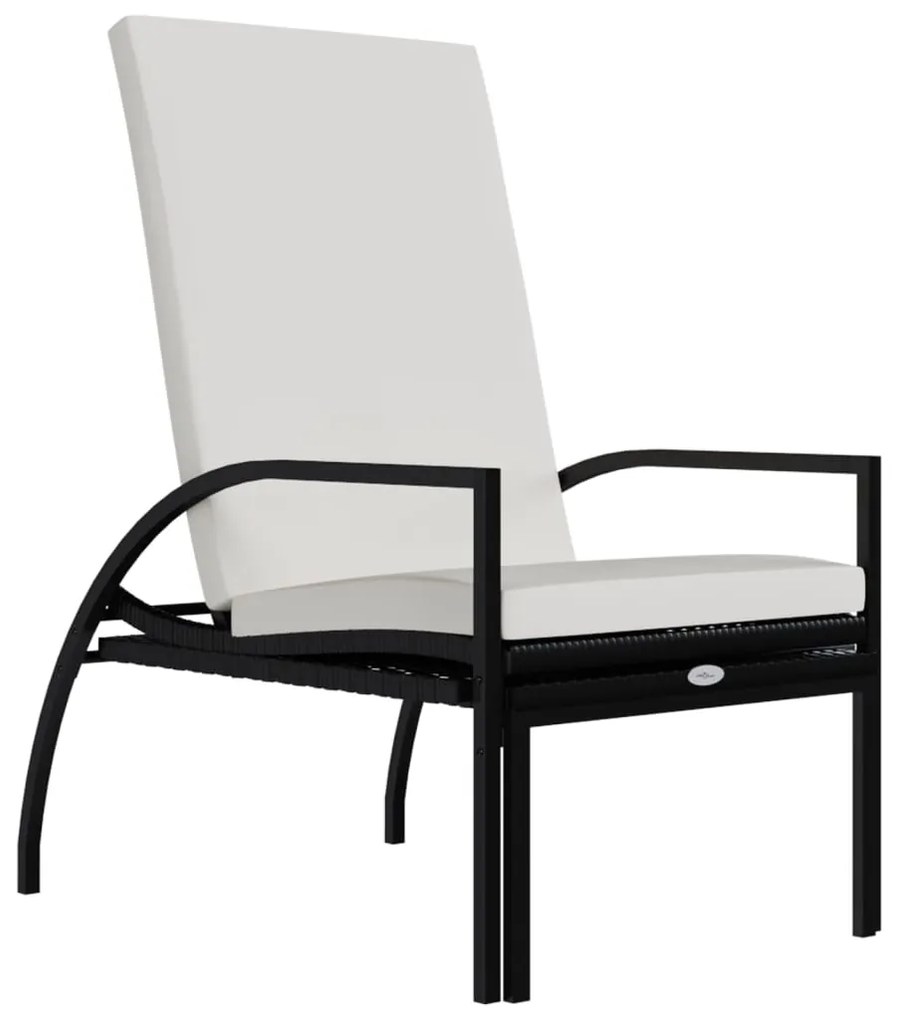 vidaXL Ξαπλώστρα με Υποπόδιο Μαύρη από Ρατάν Πολυαιθυλενίου